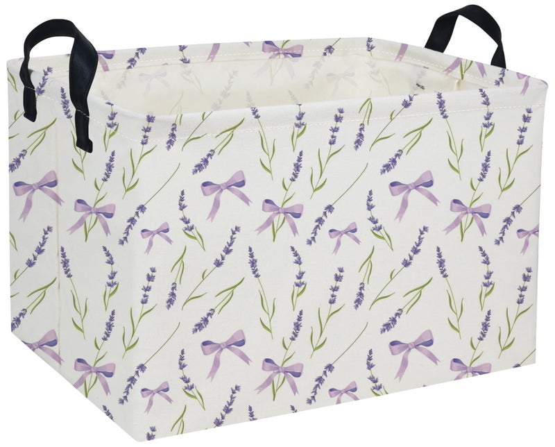 DDBASKET Rectangle Girls Baskets Flower Basket Cute Storage Bin Organizer Box for Room Decor Gift BasketPurple flowers - Image 2