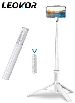 LEOKOR 152CM Cell Phone Selfie Stick Tripod,Smartphone Tripod Stand All-in-1 with Wireless Remote,Portable,Lightweight,Tall Extendable Phone Tripod,for Tiktok Vlog Youtuber Live Video Record White  - Image 1