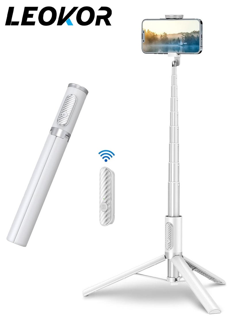 LEOKOR 152CM Cell Phone Selfie Stick Tripod,Smartphone Tripod Stand All-in-1 with Wireless Remote,Portable,Lightweight,Tall Extendable Phone Tripod,for Tiktok Vlog Youtuber Live Video Record White  - Image 1