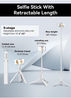 LEOKOR 152CM Cell Phone Selfie Stick Tripod,Smartphone Tripod Stand All-in-1 with Wireless Remote,Portable,Lightweight,Tall Extendable Phone Tripod,for Tiktok Vlog Youtuber Live Video Record White  - Image 4