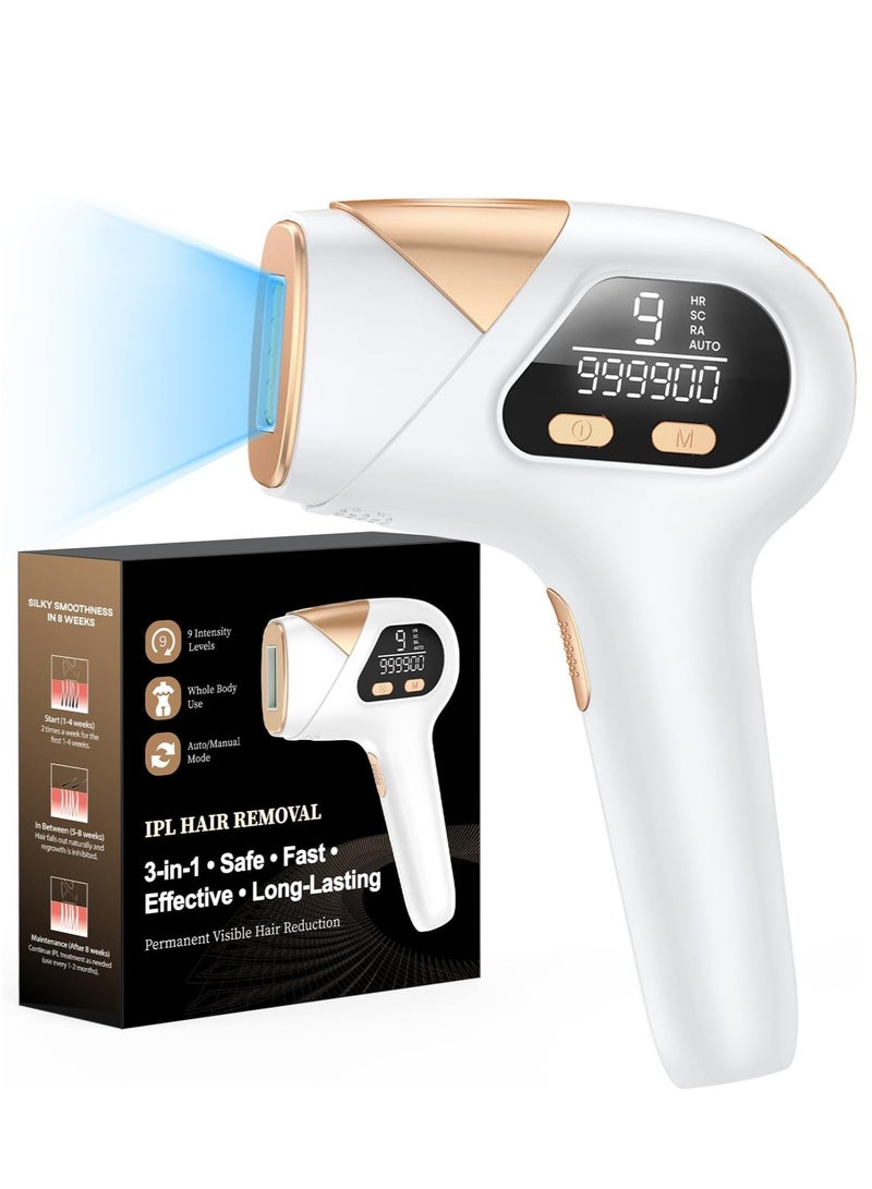 چويي جهاز إزالة الشعر بالليزر، جهاز إزالة الشعر الدائم في المنزل بـ 9 مستويات مطورة 999900 ومضة لإزالة شعر الوجه والإبطين والذراعين والساقين - Image 1