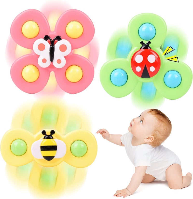 Cable World Baby Spinner Toy for Baby Bath Toys Water Toys for Kids Suction Cup Fidget Spinner Sensory Toddler Infant Flight Travel Toy Stick to Car Window Gift for Kids 3 Pcs (Insect Design) - Image 1