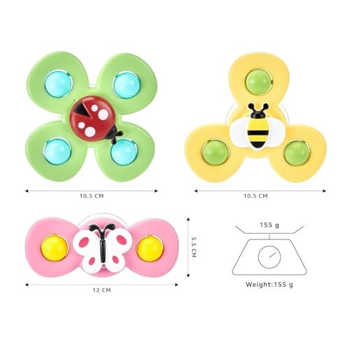 Cable World Baby Spinner Toy for Baby Bath Toys Water Toys for Kids Suction Cup Fidget Spinner Sensory Toddler Infant Flight Travel Toy Stick to Car Window Gift for Kids 3 Pcs (Insect Design) - Image 3