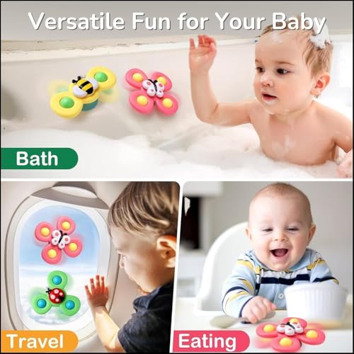 Cable World Baby Spinner Toy for Baby Bath Toys Water Toys for Kids Suction Cup Fidget Spinner Sensory Toddler Infant Flight Travel Toy Stick to Car Window Gift for Kids 3 Pcs (Insect Design) - Image 5