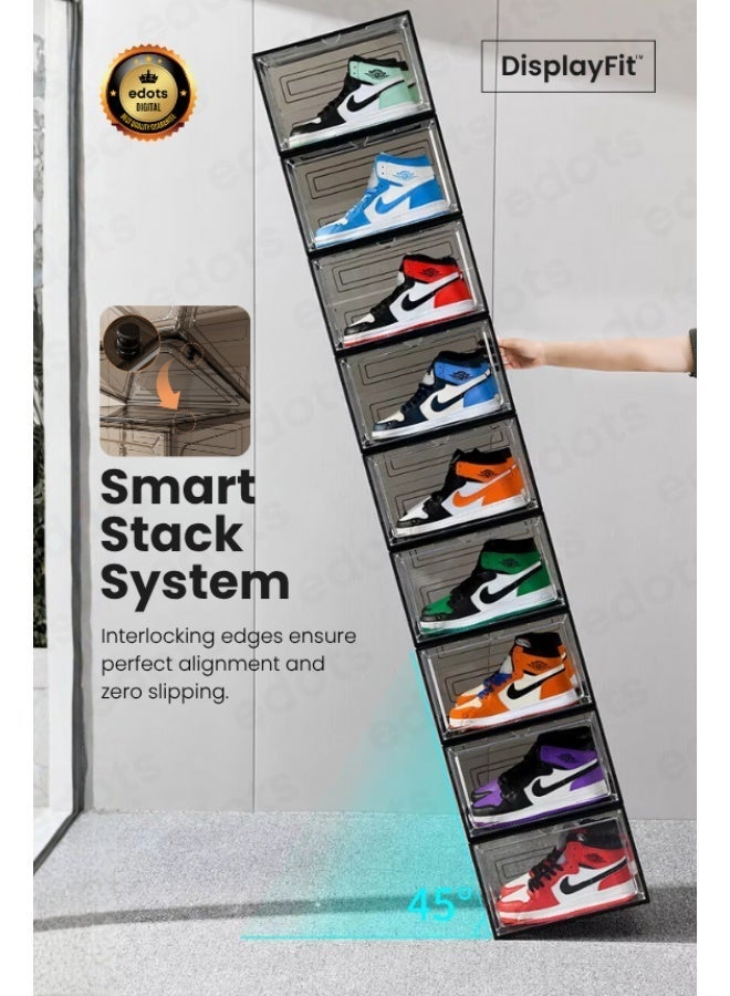 Edots DisplayFit Magnetic Side-Opening Shoe Box Organizer – Clear Stackable Sneaker Storage with Magnetic Door, Thickened PP Build, Dust-Proof & Foldable Design - Image 3