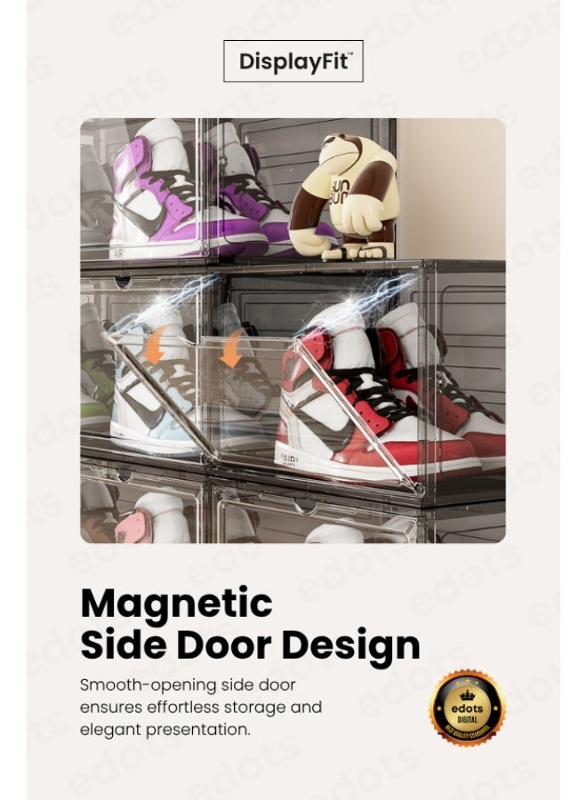 Edots DisplayFit Magnetic Side-Opening Shoe Box Organizer – Clear Stackable Sneaker Storage with Magnetic Door, Thickened PP Build, Dust-Proof & Foldable Design - Image 2