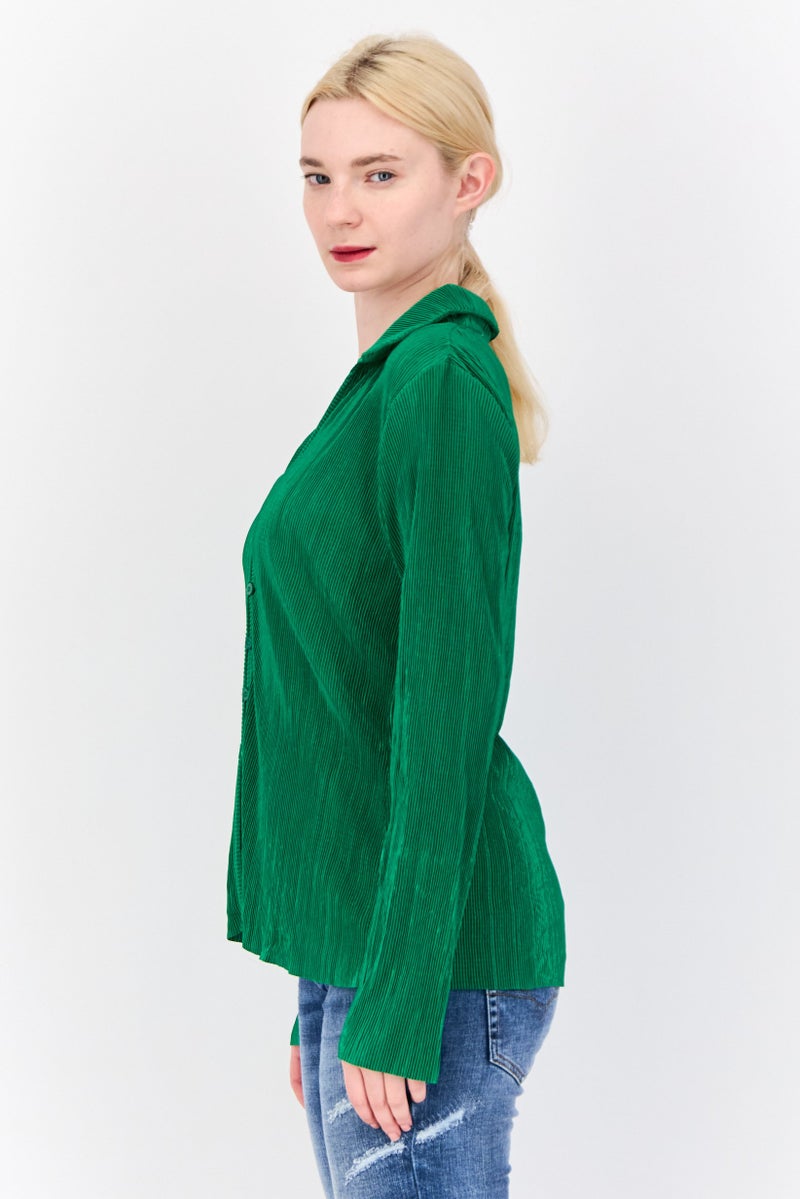 Cyrus بلوزة نسائية بأكمام طويلة وياقة منتشرة، خضراء - Image 4