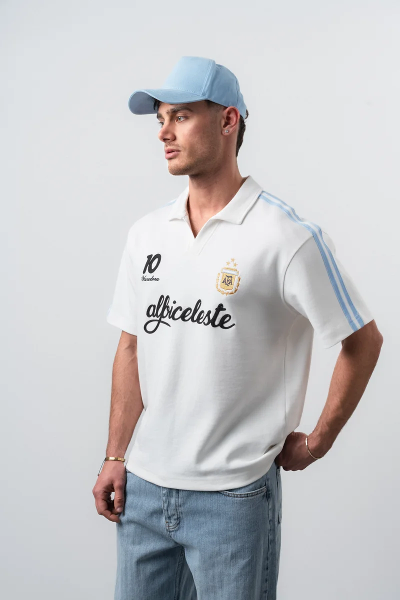 RESPIRE Men's Argentina Retro Jersey T-Shirt, Off-White