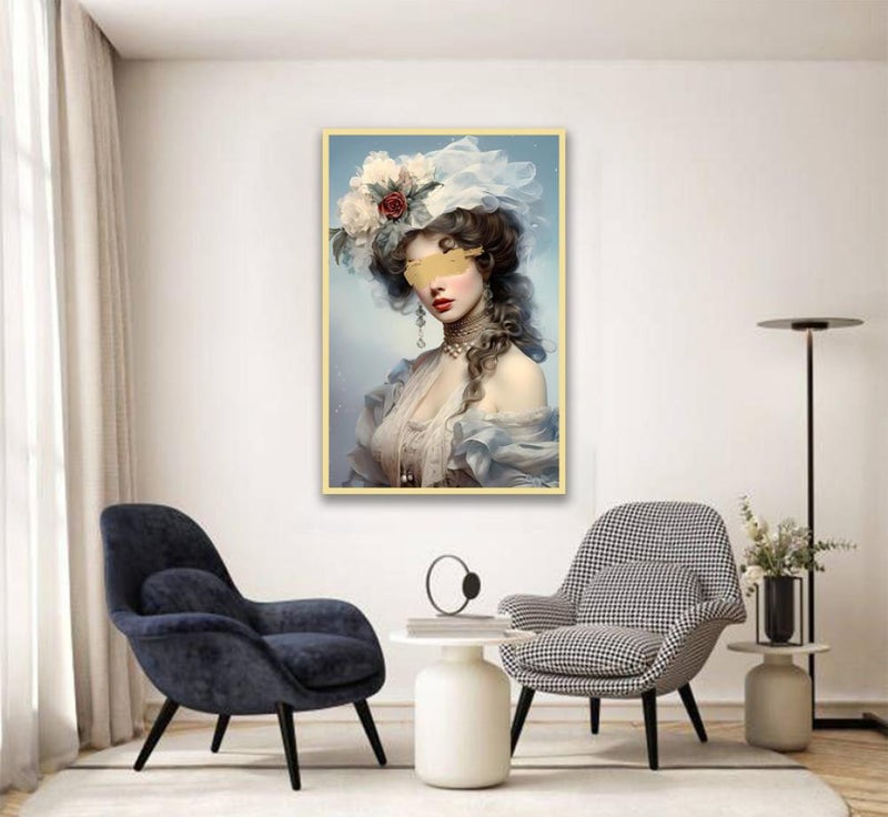 Marktna Girl Design Canvas Painting with Hollow Frame (120x80) 1 Piece - Image 1