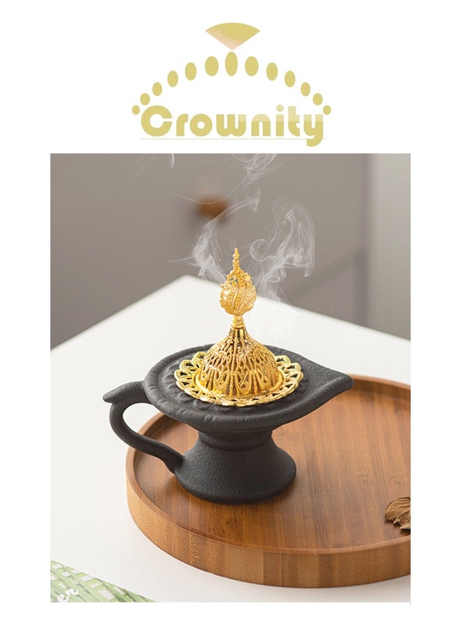 كرونايتي مبخره فخمه من السيراميك لحرق العود والبخور بتصميم عربي تقليدي أنيق - مبخر صغير للاستخدام المنزلي والضيافه والمناسبات - Image 1
