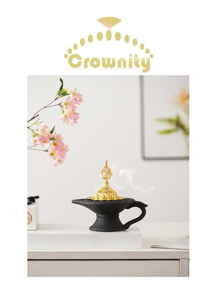 كرونايتي مبخره فخمه من السيراميك لحرق العود والبخور بتصميم عربي تقليدي أنيق - مبخر صغير للاستخدام المنزلي والضيافه والمناسبات - Image 3