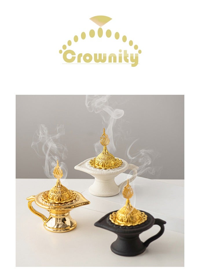 كرونايتي مبخره فخمه من السيراميك لحرق العود والبخور بتصميم عربي تقليدي أنيق - مبخر صغير للاستخدام المنزلي والضيافه والمناسبات - Image 4