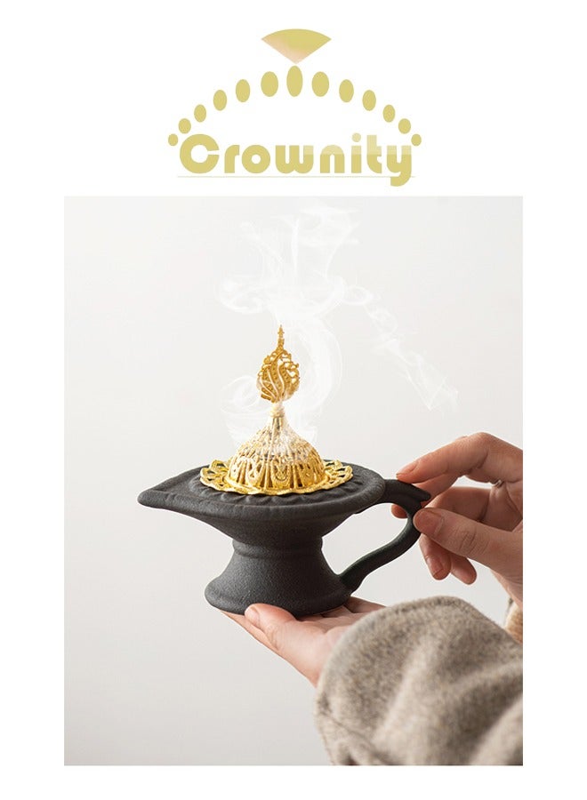 كرونايتي مبخره فخمه من السيراميك لحرق العود والبخور بتصميم عربي تقليدي أنيق - مبخر صغير للاستخدام المنزلي والضيافه والمناسبات - Image 2