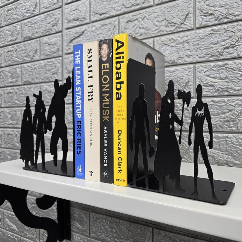 HeavenlyKraft Superhero Metal Bookends 8 inch Height 11 inch Width 4 inch Depth Black Powder Coated 3 lbs Decorative Bookends for Shelves - Image 4