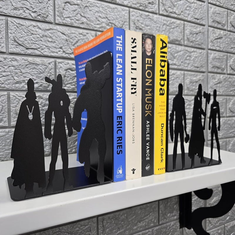 HeavenlyKraft Superhero Metal Bookends 8 inch Height 11 inch Width 4 inch Depth Black Powder Coated 3 lbs Decorative Bookends for Shelves - Image 3