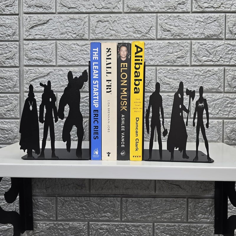 HeavenlyKraft Superhero Metal Bookends 8 inch Height 11 inch Width 4 inch Depth Black Powder Coated 3 lbs Decorative Bookends for Shelves - Image 2