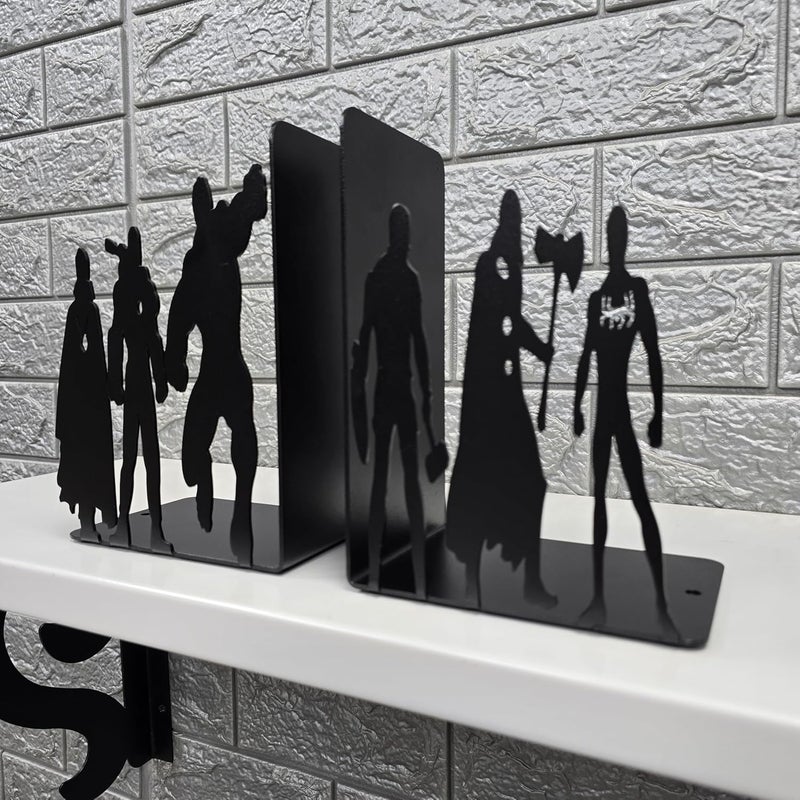HeavenlyKraft Superhero Metal Bookends 8 inch Height 11 inch Width 4 inch Depth Black Powder Coated 3 lbs Decorative Bookends for Shelves - Image 5
