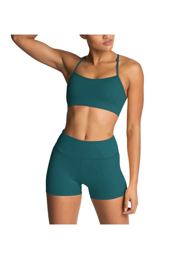 IWEMEK Women's Workout Sets 2 Piece Yoga Outfits High Waisted Yoga Leggings Shorts and Sports Bra Gym Clothes Tracksuit, Dark Green, S - Image 1