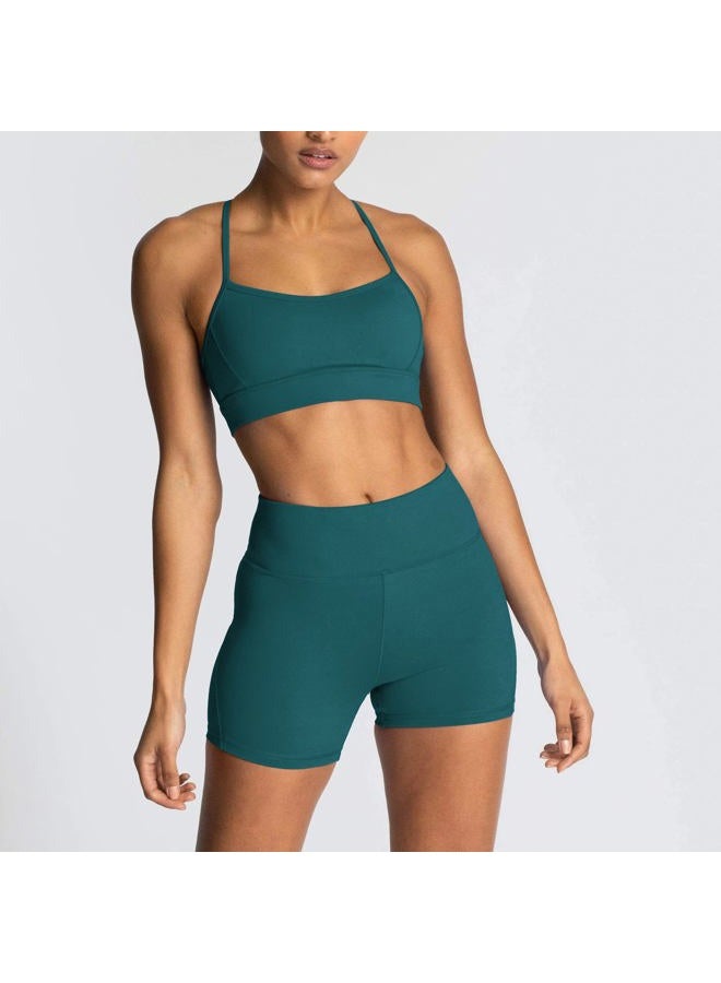 IWEMEK Women's Workout Sets 2 Piece Yoga Outfits High Waisted Yoga Leggings Shorts and Sports Bra Gym Clothes Tracksuit, Dark Green, S - Image 3