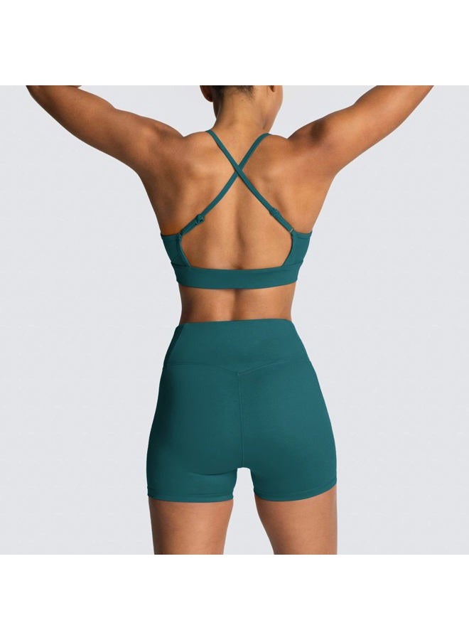 IWEMEK Women's Workout Sets 2 Piece Yoga Outfits High Waisted Yoga Leggings Shorts and Sports Bra Gym Clothes Tracksuit, Dark Green, S - Image 2