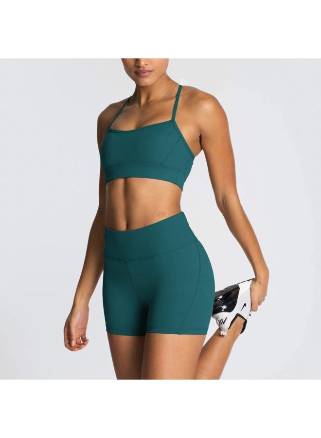 IWEMEK Women's Workout Sets 2 Piece Yoga Outfits High Waisted Yoga Leggings Shorts and Sports Bra Gym Clothes Tracksuit, Dark Green, S - Image 5
