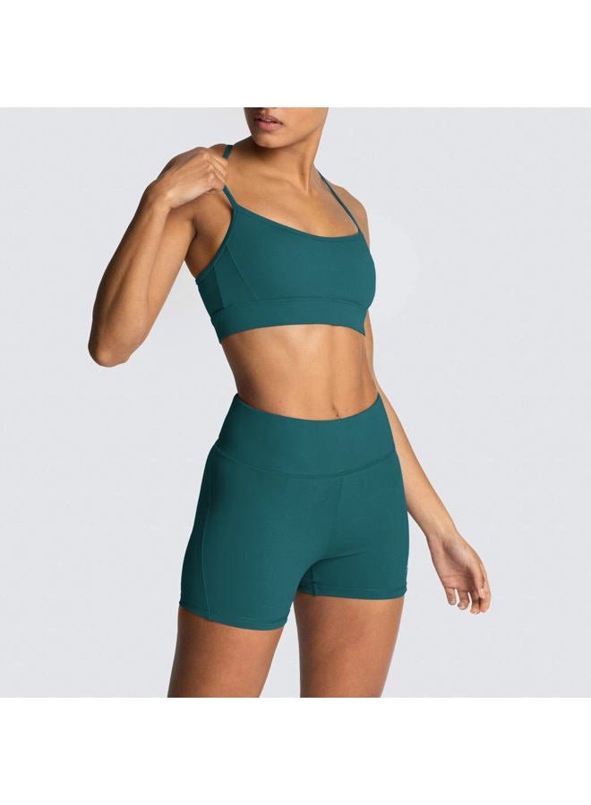 IWEMEK Women's Workout Sets 2 Piece Yoga Outfits High Waisted Yoga Leggings Shorts and Sports Bra Gym Clothes Tracksuit, Dark Green, S - Image 4