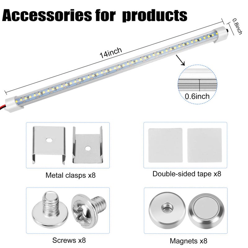 Rifachua 12v LED Interior Light Bar, DC 12 Volt led Strip Lights with Switch and Magnets, 6500K White Light for Enclosed Cargo Trailer Car RV Van Truck Lorry Cabinet Camper Boat Caravan Motorhome 8P - Image 5