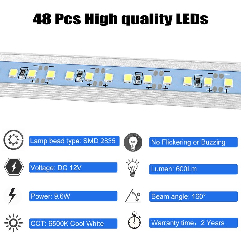 Rifachua 12v LED Interior Light Bar, DC 12 Volt led Strip Lights with Switch and Magnets, 6500K White Light for Enclosed Cargo Trailer Car RV Van Truck Lorry Cabinet Camper Boat Caravan Motorhome 8P - Image 3