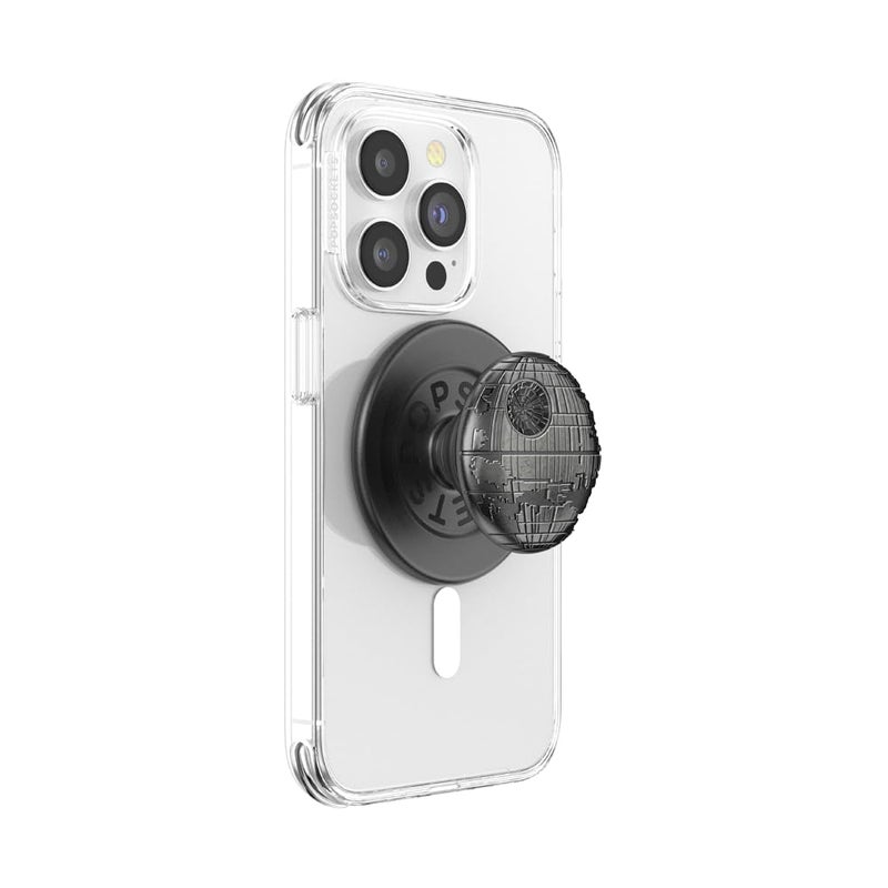 PopSockets Phone Grip for MagSafe with Kickstand, Magnetic Stand, Swappable Top, Secure Hold for iPhone MagSafe Cases, Phone & Tablet Grip, Starwars - Enamel Death Star Dimensional - Image 1