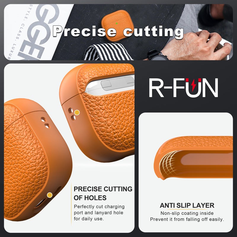 R-fun for Airpods 4 Case, Soft TPU (Leather-Like Design) Drop Protection Cover for Men and Women with Lanyard and Cleaner Kit, Compatible with Apple Latest Airpods 4th Gen(USB-C)(2024)-Orange - Image 5
