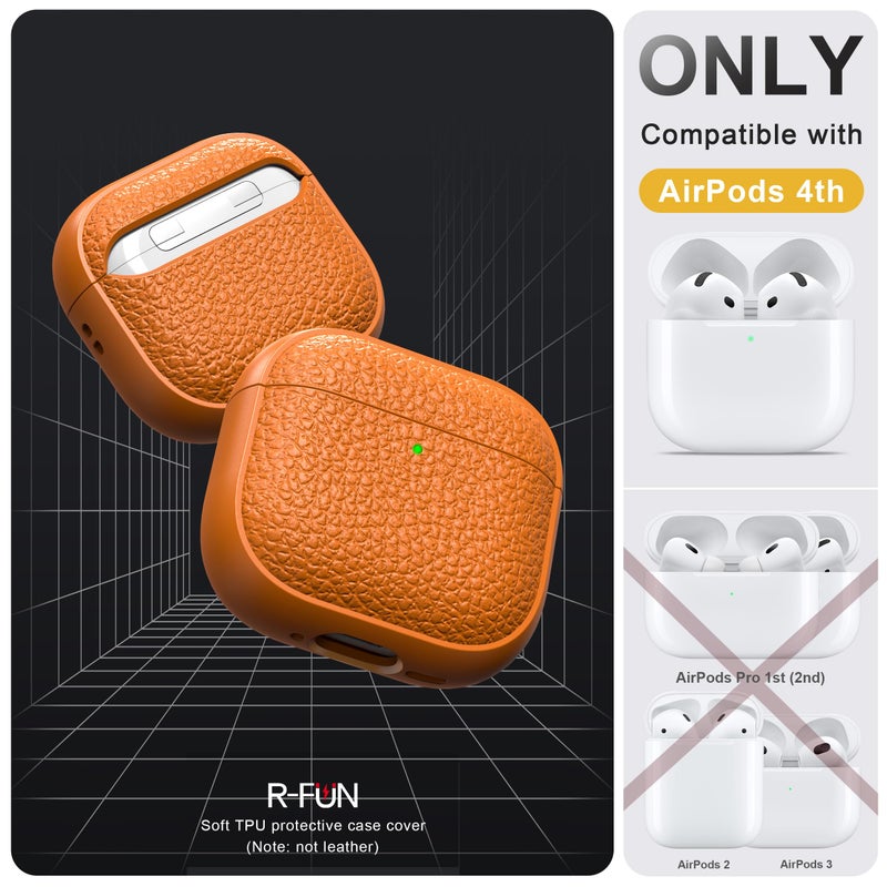 R-fun for Airpods 4 Case, Soft TPU (Leather-Like Design) Drop Protection Cover for Men and Women with Lanyard and Cleaner Kit, Compatible with Apple Latest Airpods 4th Gen(USB-C)(2024)-Orange - Image 3