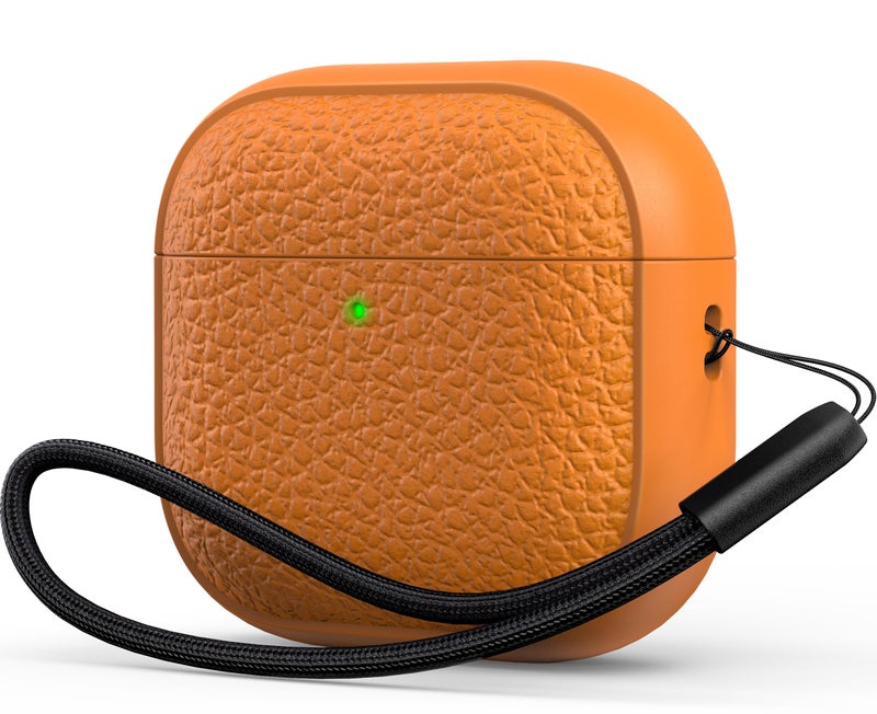 R-fun for Airpods 4 Case, Soft TPU (Leather-Like Design) Drop Protection Cover for Men and Women with Lanyard and Cleaner Kit, Compatible with Apple Latest Airpods 4th Gen(USB-C)(2024)-Orange - Image 1