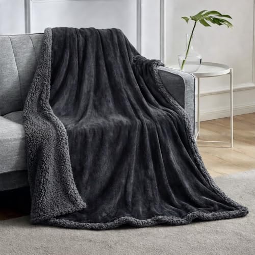 Goyal's Ultra Soft Flannel Sherpa Blanket for AC Room, Mild & Heavy Winter Use | Double Bed Reversible Plush 500GSM Blanket 85 x 90 Inches | Thick Warm Cozy Dual Layer Microfibre Throw - Grey - Image 1