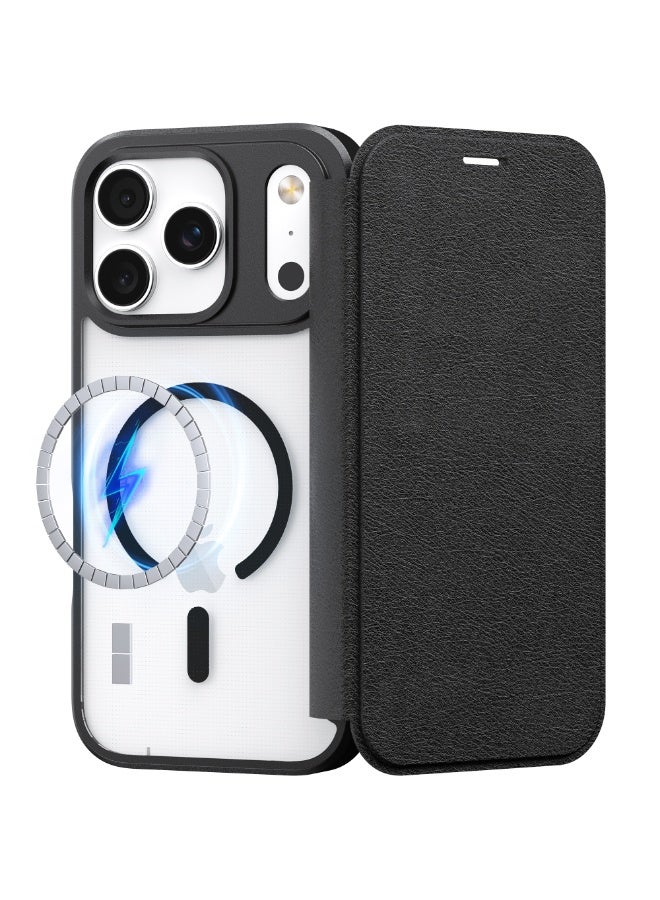 RAPTIC Air Folio for iPhone 17 PRO Case MagSafe compatible Folio Wallet [3 Card Slots] Polymeric Leather Cover Magnetic Closure Clear Back [Drop Tested 2 m] - Black - Image 1
