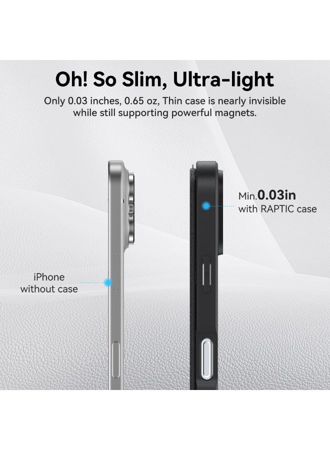 RAPTIC Air Folio for iPhone 17 PRO Case MagSafe compatible Folio Wallet [3 Card Slots] Polymeric Leather Cover Magnetic Closure Clear Back [Drop Tested 2 m] - Black - Image 4