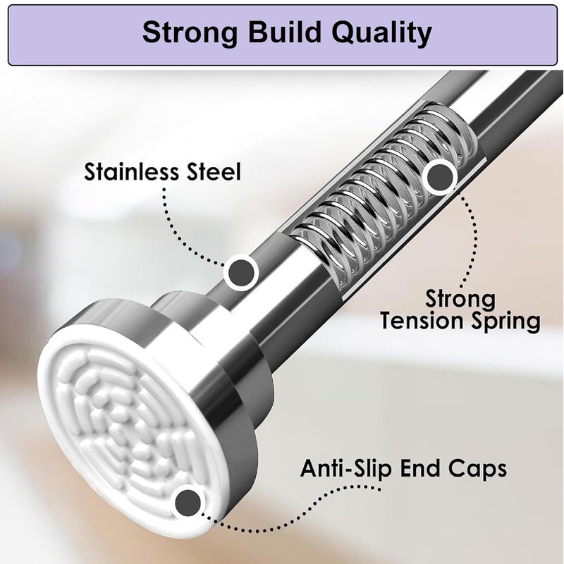 Swaze Drill-Free Adjustable Curtain Rod – Extendable rod for Curtains, Shower, Windows & Clothes Hanging | No Drill Shower Rod | Self Adjust Curtain Pipe, Steel Telescopic Stand (1050mm-1950mm SS) - Image 2