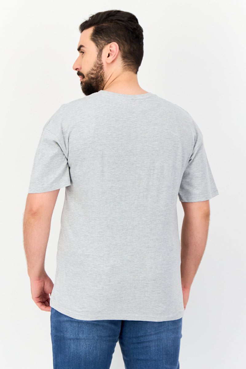 Men Drop Shoulder Fit Crew Neck Graphic Print T-Shirt, Grey
