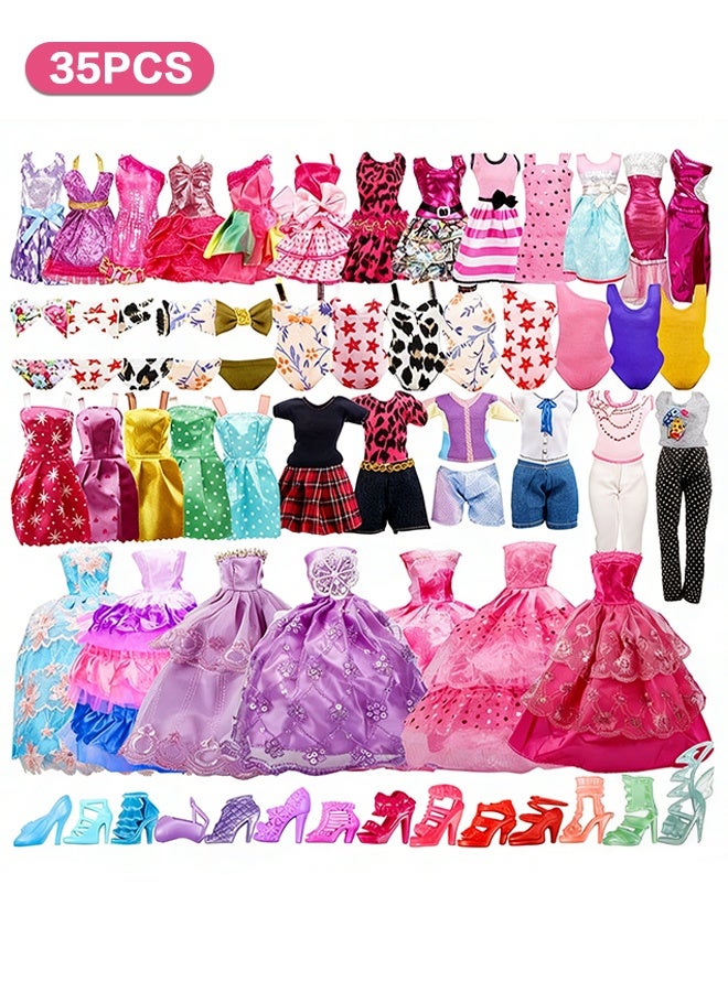 Organizer 35Pcs Handmade Clothes Dress for Doll Wedding Party Dresses Gown Outfit Costume Suit for 11.5 inch Dolls Random Style - Image 1