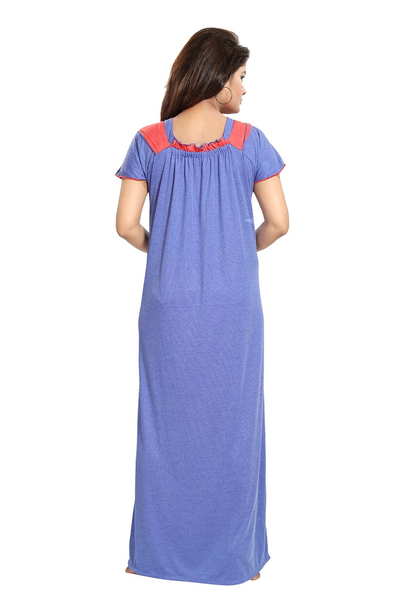 Noty Store Noty Women's Cotton Floral Maxi Nighty (Free Size, Blue & Red) - Image 4