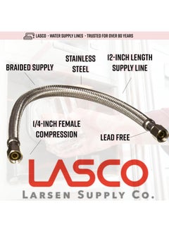 LASCO 10-0944 1-Foot Ice Maker Water Supply Line, Braided Stainless Steel, X 1/4-Inch Female Compression, 1-Pack