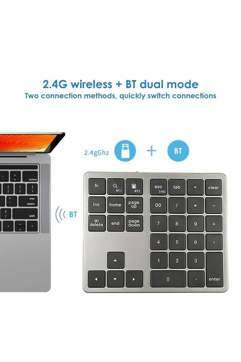 Bluetooth Number Keypad Wireless Numeric Keypad - with 35-Keys, Portable Number Pad for All Laptop Desktop, Use Silently Handheld Compact Keypad