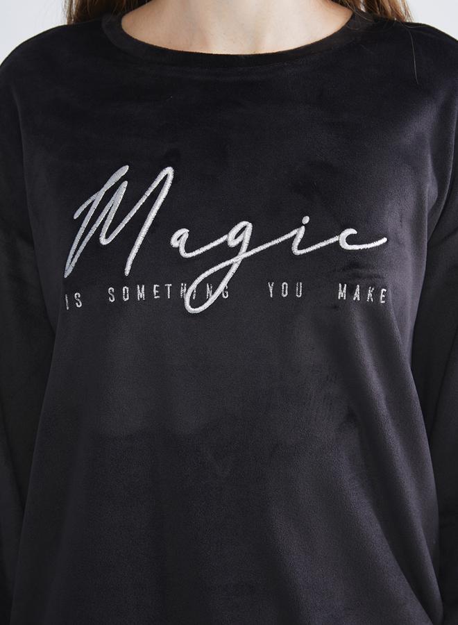 LC WAIKIKI Crew Neck Embroidered Velvet Women's Pyjama Set - Image 3