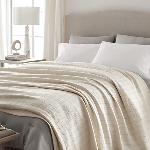 Vellux 1B07215 Cotton 360 GSM Premium Breathable Cozy Lightweight Soft Chevron Weave Herringbone Blanket Machine Washable Bed Sofa All Seasons Layering Blankets, Twin, Ivory - Image 2