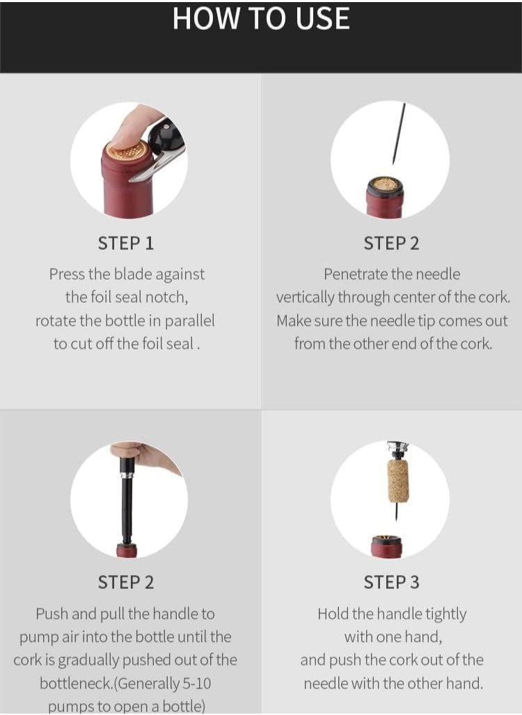 Beram Electric Opener, Pen Design, Air Pump Bottle Opener, Stainless Steel Needle, Microneedle Cork Hole, Automatic Corkscrew, Portable Multi Openers  - Image 2