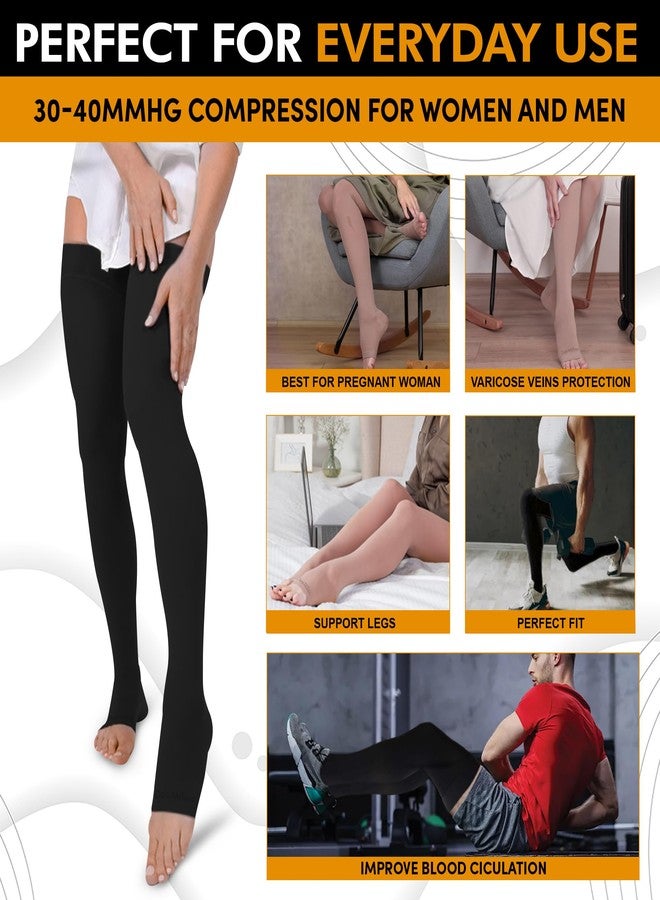 Doc Miller Thigh High Open Toe Compression Hose 30-40 mmHg Opaque Stockings - black - XL - Image 2