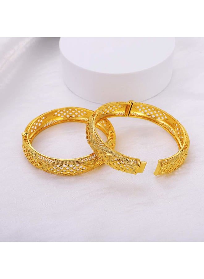 Ethlyn Birthday gifts 18K Gold Plated African Women Dubai Wedding Bangles Bracelet Party Wedding Gifts 2PCS/lot - Image 2