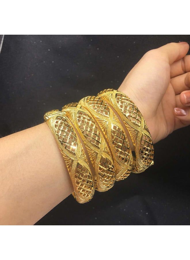 Ethlyn Birthday gifts 18K Gold Plated African Women Dubai Wedding Bangles Bracelet Party Wedding Gifts 2PCS/lot - Image 4