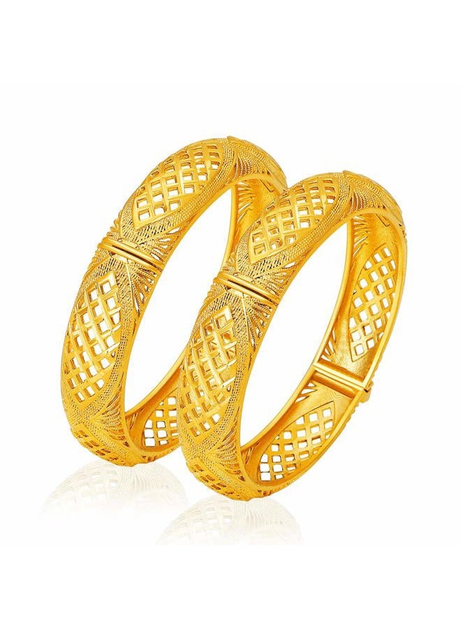 Ethlyn Birthday gifts 18K Gold Plated African Women Dubai Wedding Bangles Bracelet Party Wedding Gifts 2PCS/lot - Image 1