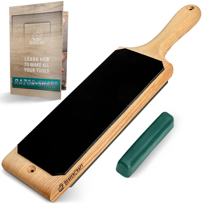BeaverCraft Leather Strop Kit for Knife Sharpening 152  Leather Knife Strop with Polishing Compound  Stropping Kit Double Sided LS1P1 Razor Sharpener for Knives Chisels  eBook Guide Included