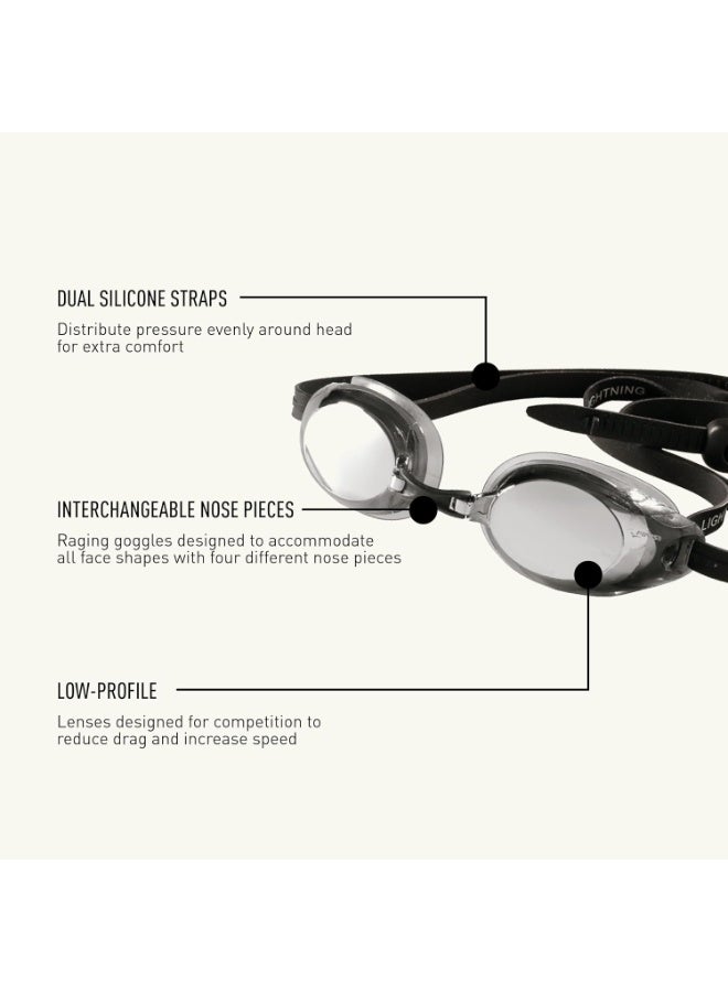 FINIS Lightning Goggles - Competitive Swim Goggles for Women & Men - Adjustable Silicone Straps - With 4 Interchangeable Nose Pieces - Silver/Mirror - Image 4